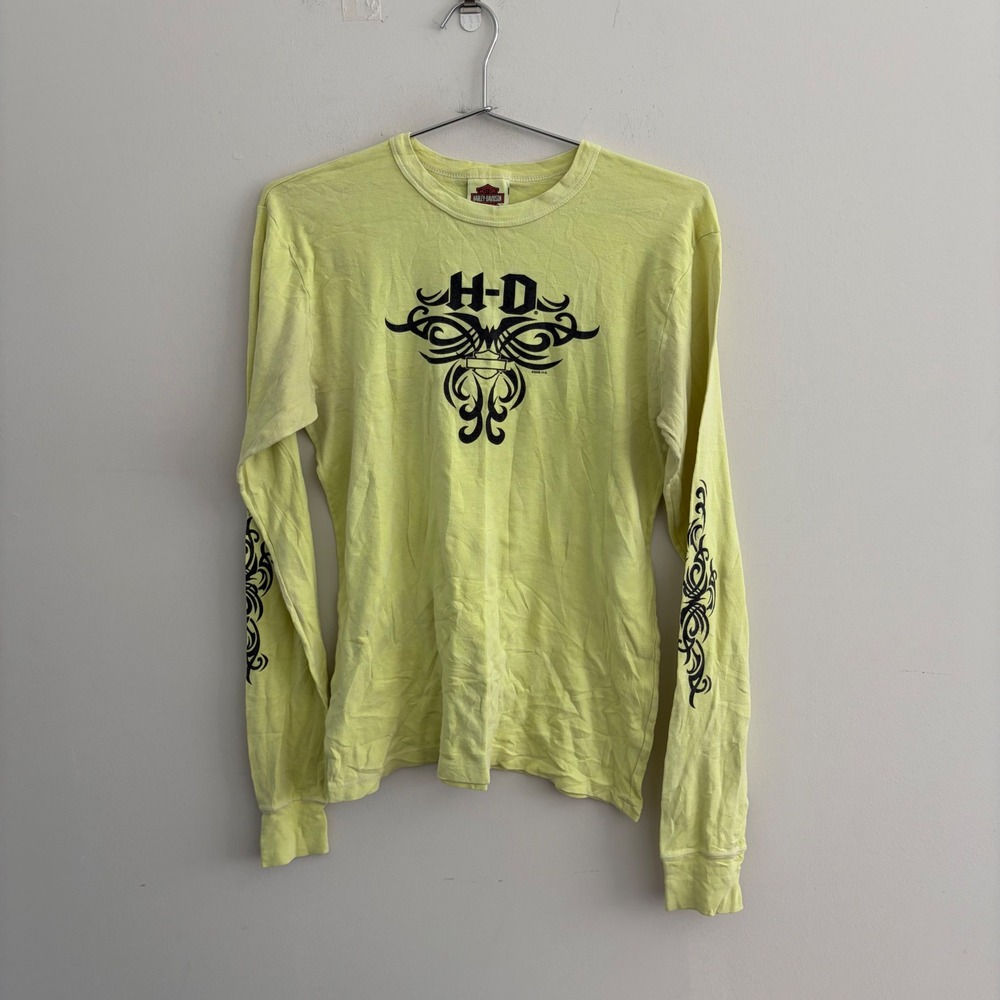 Harley Davidson Womens Yellow Long Sleeve Graphic T-Shirt Halls 45th Anniversary